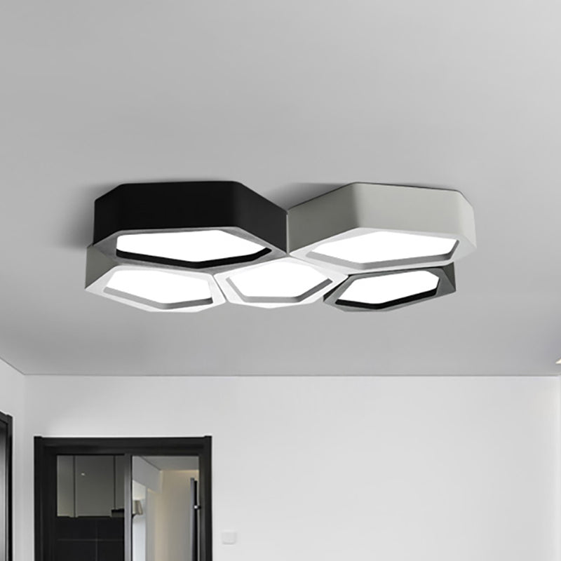 Honeycomb Flush Mount Lamp - Nordic Black/White Led Ceiling Light For Hallway