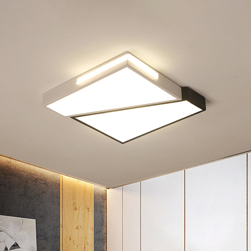 Modern Led Metal Ceiling Light For Bedroom - Warm/White Rectangular/Square Flush Mount 21.5/37.5/45