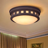 Rustic Metal Drum Flush Mount Ceiling Light With Opal Glass Bronze/Gold Outdoor Porch Lighting