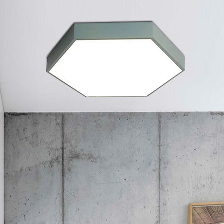 Modern Led Flush Mount With Metal Shade - Hexagon Design In Gray/Yellow/Blue White/Warm Light