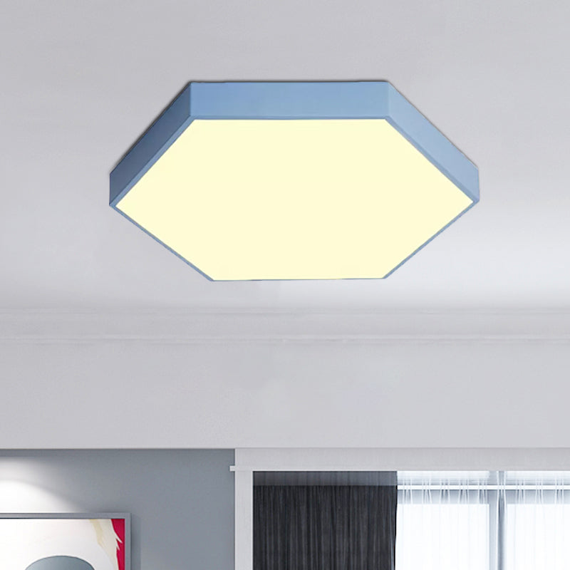 Modern Led Flush Mount With Metal Shade - Hexagon Design In Gray/Yellow/Blue White/Warm Light
