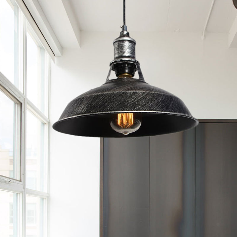 Aged Silver/Rust Barn Pendant Lighting - Antique Style Wrought Iron Ceiling Light For Dining Room 1