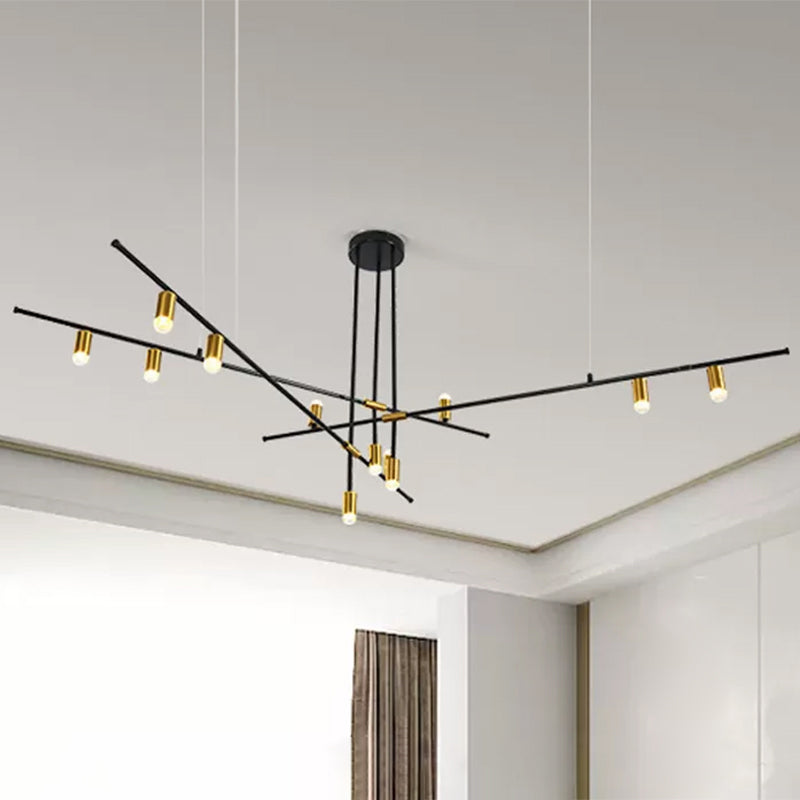 Modern Metal Rectilinear Chandelier Light: Black Ceiling Fixture (3/4/9 Lights)