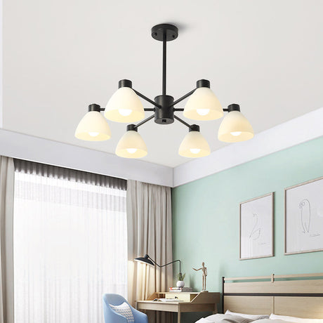 Dining Room Chandelier Lamp Modern Style Black Finish With White Glass Shade 6/8/12 Heads
