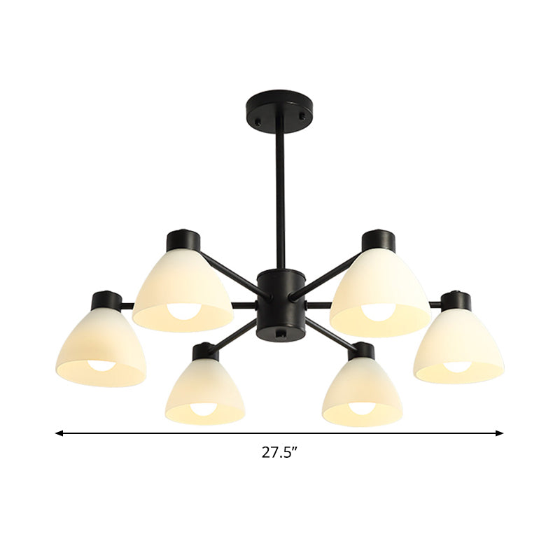 Modern Black Chandelier Lamp - 6/8/12-Head Dining Room Suspension Light With Dome White Glass Shade