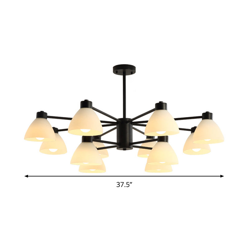 Modern Black Chandelier Lamp - 6/8/12-Head Dining Room Suspension Light With Dome White Glass Shade