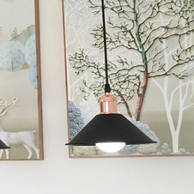 Modernist Style Conical Suspended Lamp - Metallic Hanging Light Fixture 1 Black/White Living Room