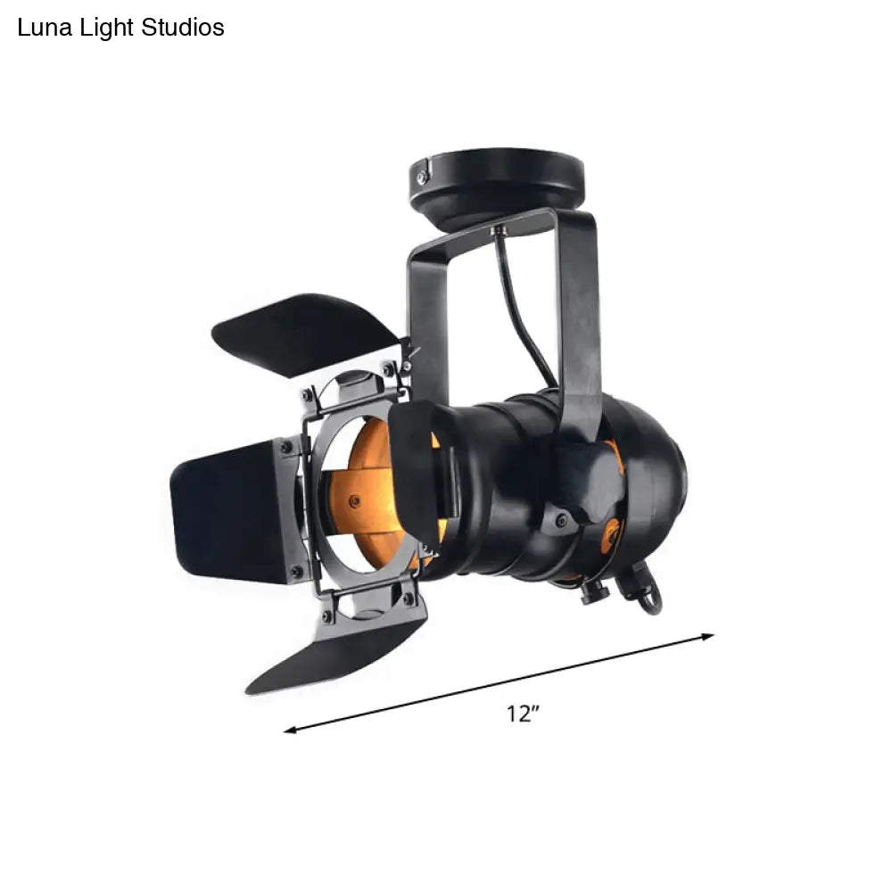 8/12 W Industrial Style Ceiling Light With Rotatable Head - Metal Shade Close To Lamp In Black For