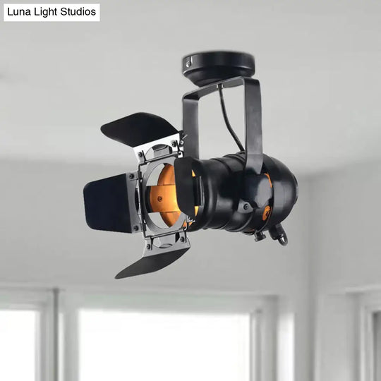 8/12 W Industrial Style Ceiling Light With Rotatable Head - Metal Shade Close To Lamp In Black For