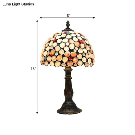 8/12 Wide Tiffany Style Bronze Shell Nightstand Lamp With Bowl-Shaped Design For Bedroom