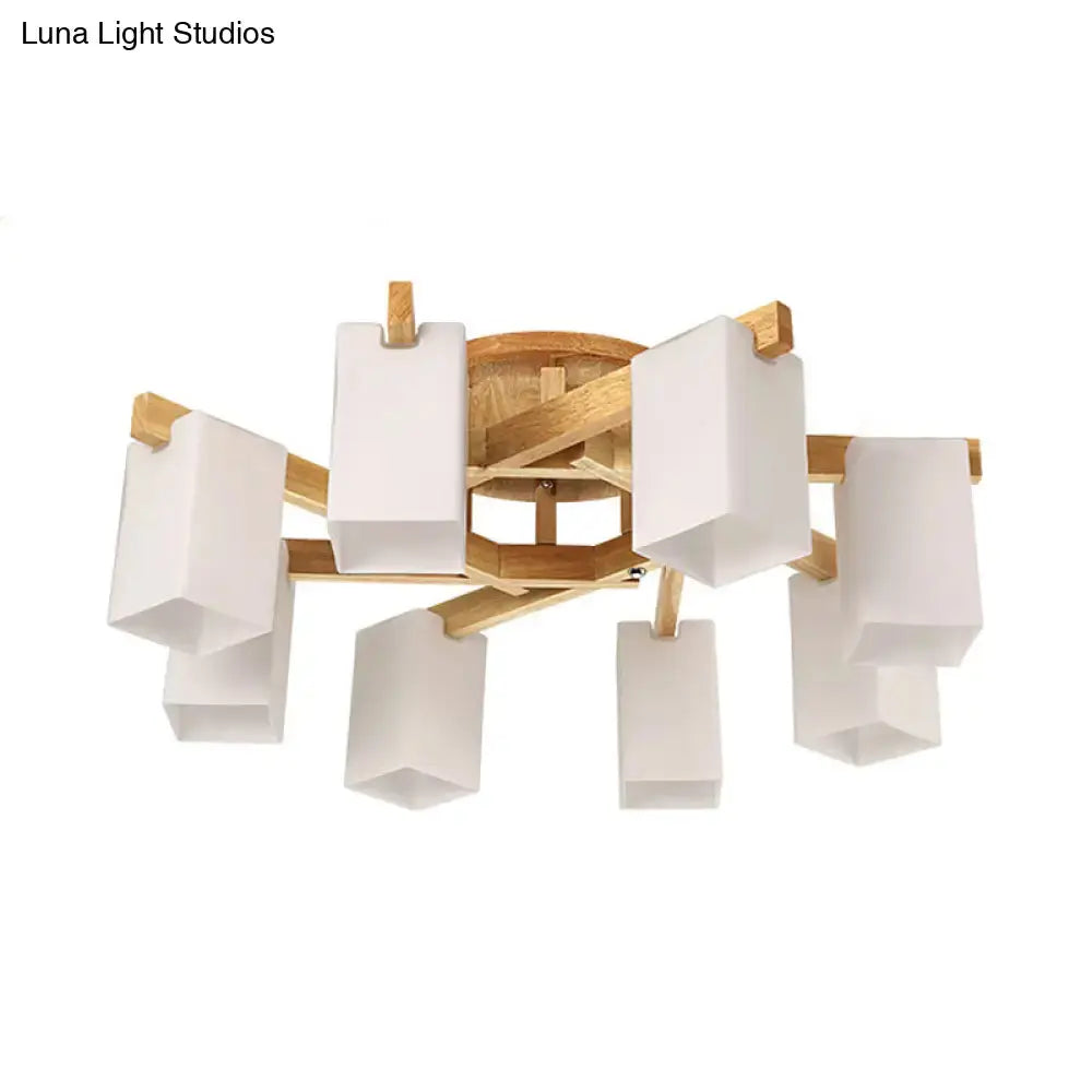Nordic Cuboid Cream Glass Ceiling Lamp - Beige Semi Flush Mount Light For Living Room (3/5/8 Bulbs)