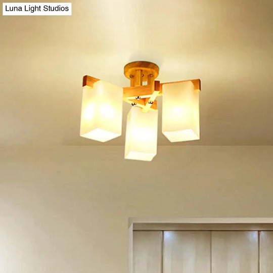 Nordic Cuboid Cream Glass Ceiling Lamp - Beige Semi Flush Mount Light For Living Room (3/5/8 Bulbs)