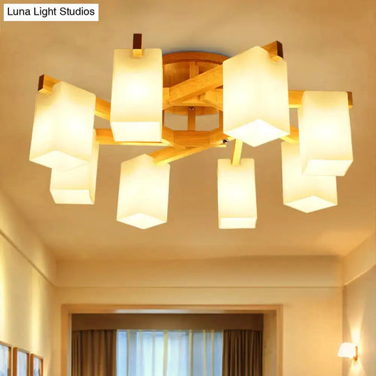 Nordic Cuboid Cream Glass Ceiling Lamp - Beige Semi Flush Mount Light For Living Room (3/5/8 Bulbs)