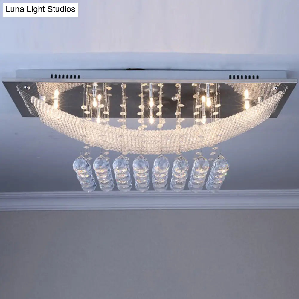 8-Light Chrome Crystal Ball Flushmount Lamp - Contemporary Rectangle Design