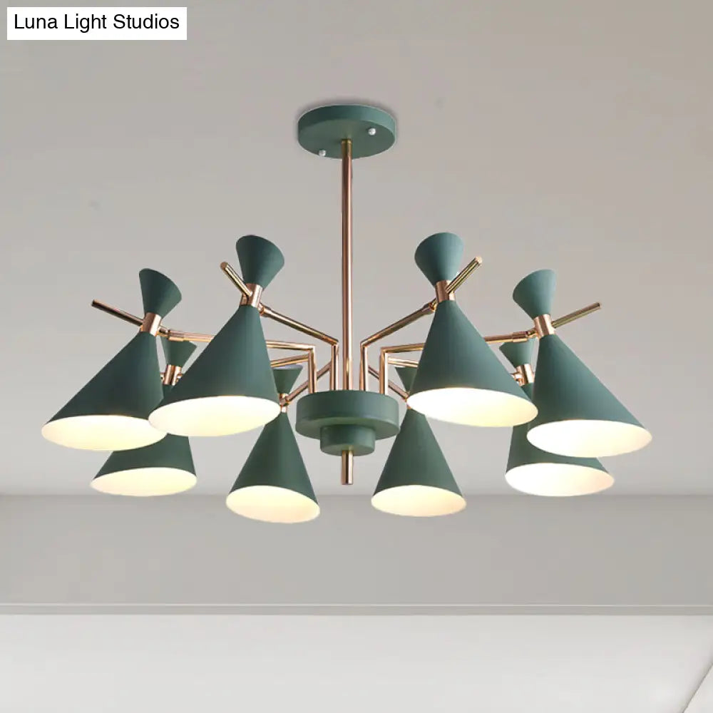 8-Light Metal Cone Shade Pendant Fixture - Nordic Hanging Light For Dining Room And Kindergarten