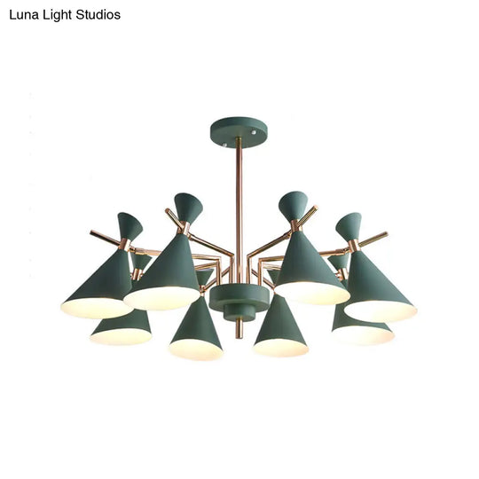 8-Light Metal Cone Shade Pendant Fixture - Nordic Hanging Light For Dining Room And Kindergarten