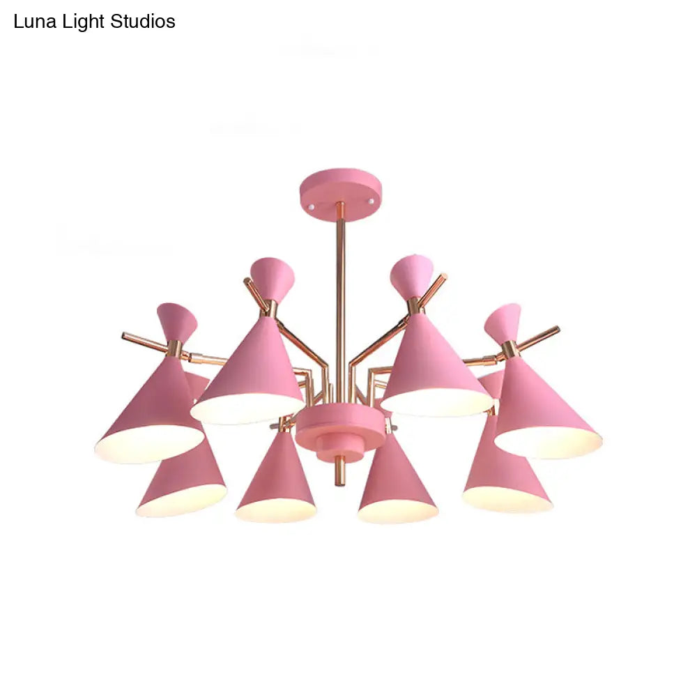 8-Light Metal Cone Shade Pendant Fixture - Nordic Hanging Light For Dining Room And Kindergarten