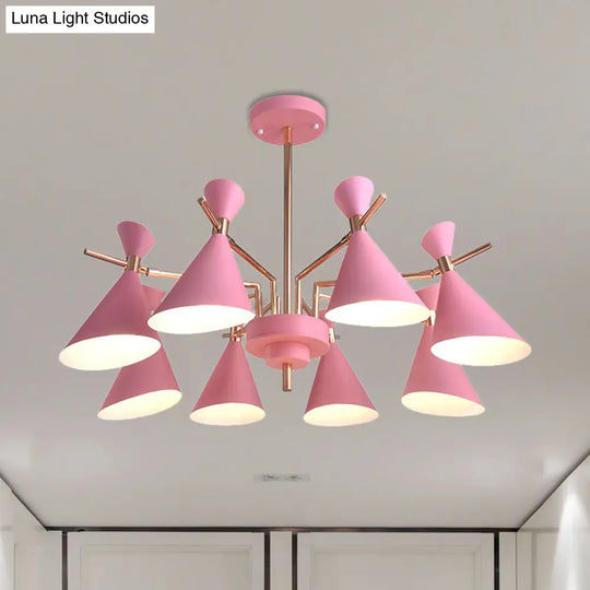 8-Light Metal Cone Shade Pendant Fixture - Nordic Hanging Light For Dining Room And Kindergarten
