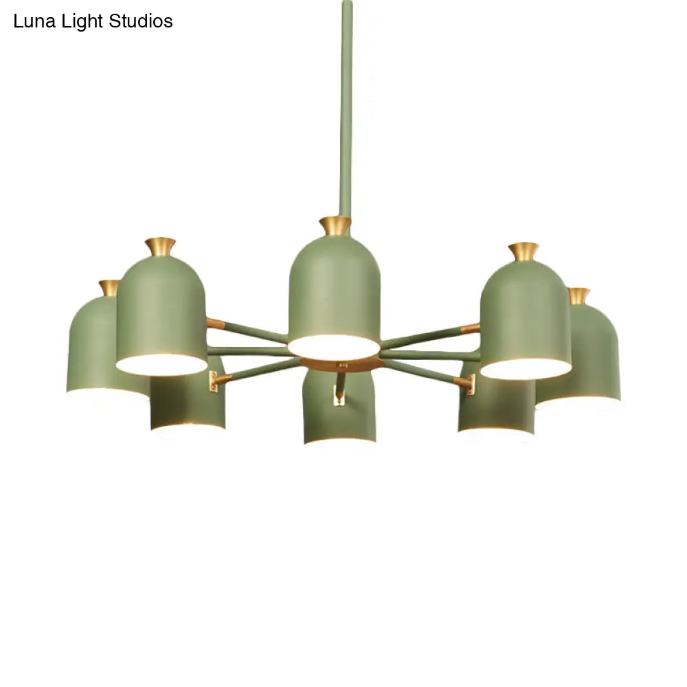 8-Light Rotatable Macaron Hanging Chandelier For Dining Room - Stylish Metal Cup Shades
