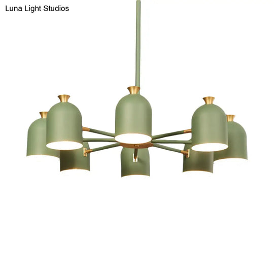 8-Light Rotatable Macaron Hanging Chandelier For Dining Room - Stylish Metal Cup Shades