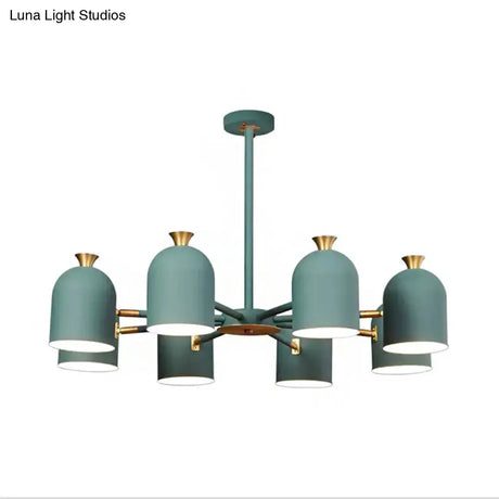 8-Light Rotatable Macaron Hanging Chandelier For Dining Room - Stylish Metal Cup Shades
