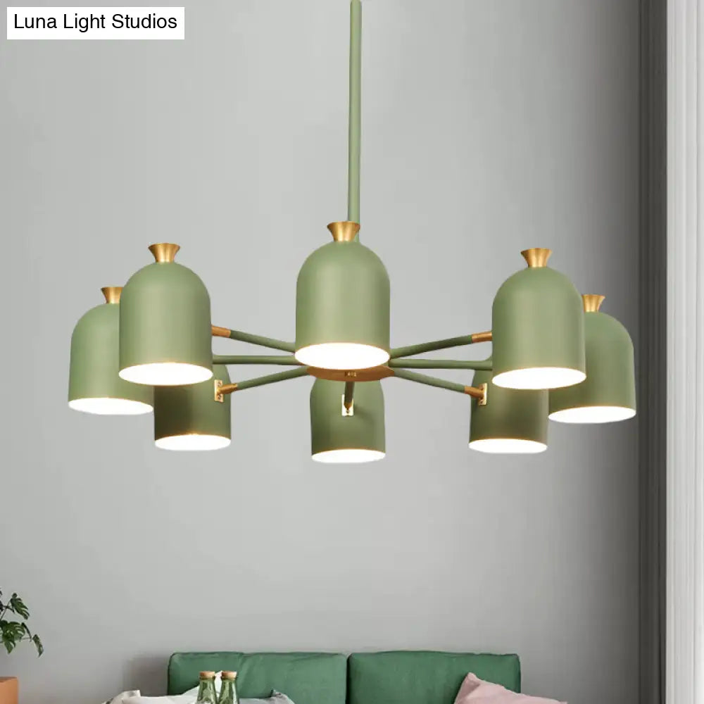 8-Light Rotatable Macaron Hanging Chandelier For Dining Room - Stylish Metal Cup Shades
