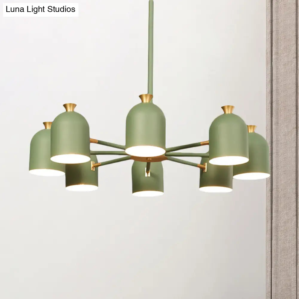 8-Light Rotatable Macaron Hanging Chandelier For Dining Room - Stylish Metal Cup Shades