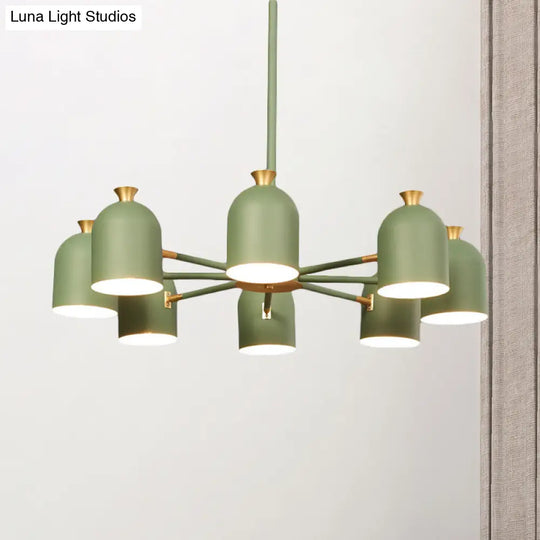 8-Light Rotatable Macaron Hanging Chandelier For Dining Room - Stylish Metal Cup Shades