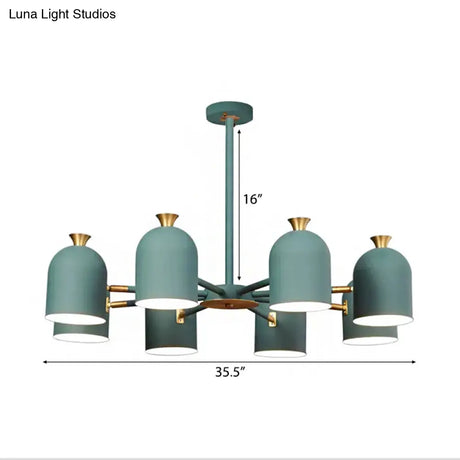 8-Light Rotatable Macaron Hanging Chandelier For Dining Room - Stylish Metal Cup Shades
