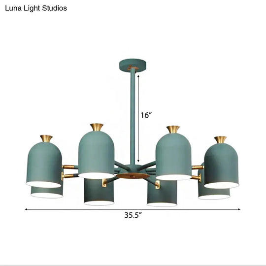 8-Light Rotatable Macaron Hanging Chandelier For Dining Room - Stylish Metal Cup Shades