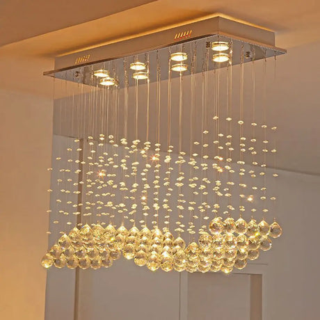 8-Light Wavy Ceiling Flush Mount With Stainless Steel Frame And Clear Crystal Orb Design