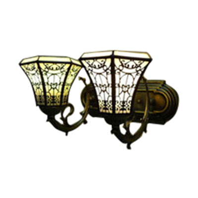 Rustic Lodge Double Wall Sconce: White Glass Bell Lighting For Living Room