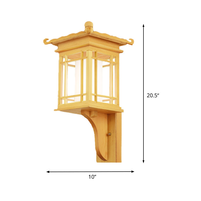 Asian Style Wooden House Wall Sconce - Beige Single Bulb Lamp For Restaurants