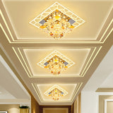 Modern Patchwork Square Acrylic Led Ceiling Lamp With Crystal Flower Shade