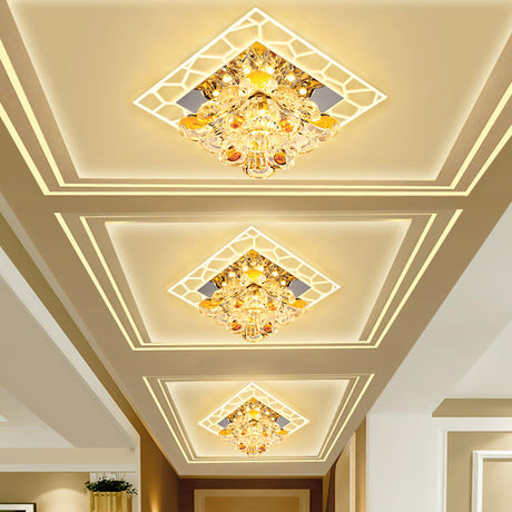 Modern Patchwork Square Acrylic Led Ceiling Lamp With Crystal Flower Shade