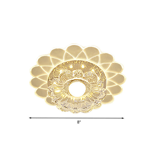 Small Led Ceiling Light Fixture - Crystal Clear Flush Mount Layered Flower Design