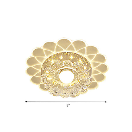 Small Led Ceiling Light Fixture - Crystal Clear Flush Mount Layered Flower Design