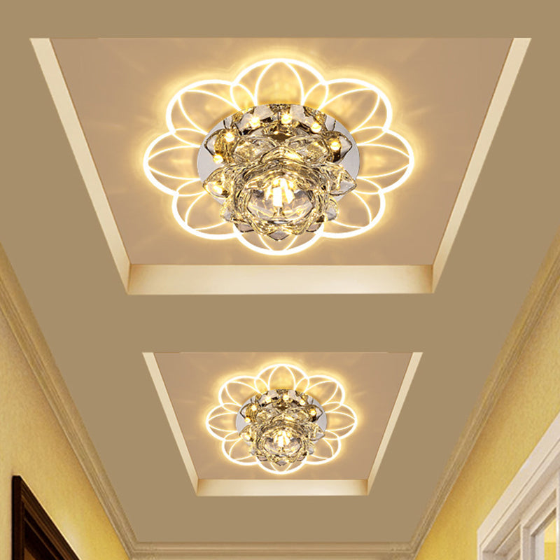 Lotus Crystal Led Ceiling Flush Mount For Hallways With Modern Blooming Design