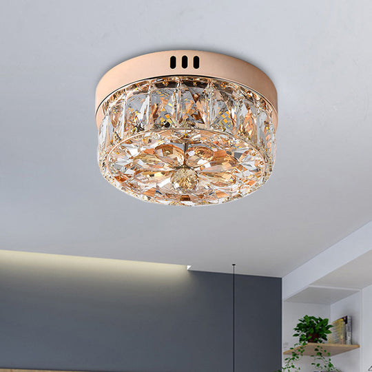 Rose Gold Mini Led Flush Ceiling Light - Beveled Crystal Round Mount Lamp 8/10 Width

Or

Rose Width