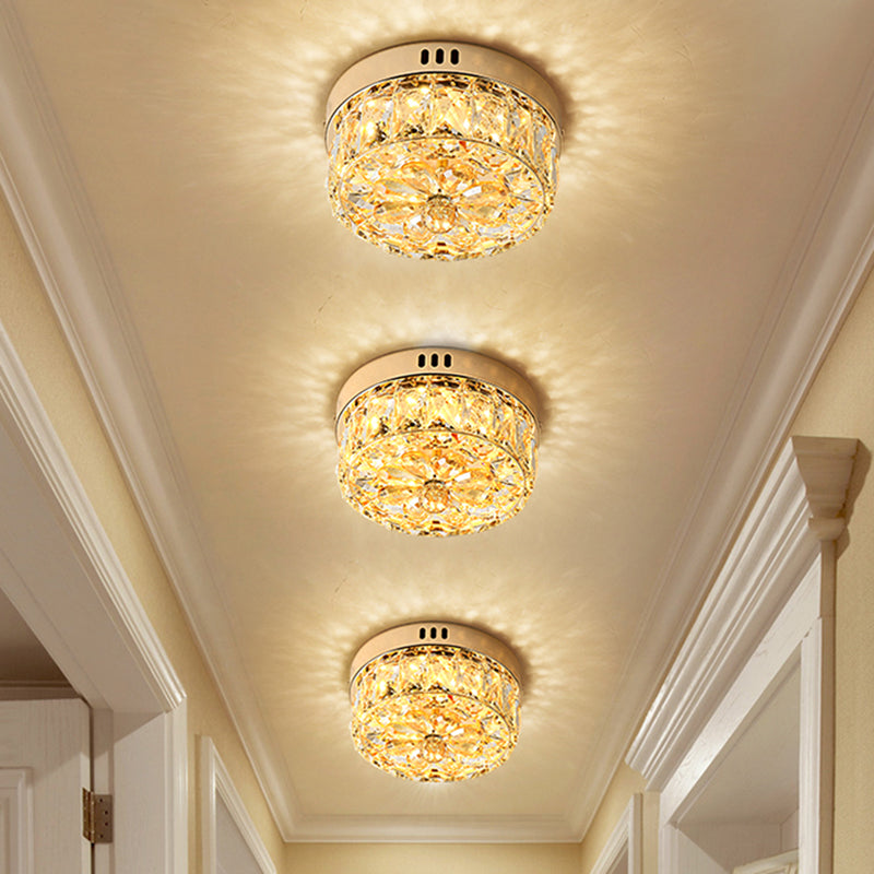 Rose Gold Mini Led Flush Ceiling Light - Beveled Crystal Round Mount Lamp 8’/10’ Width’ Or