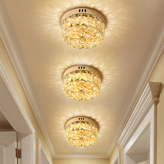 Rose Gold Mini Led Flush Ceiling Light - Beveled Crystal Round Mount Lamp 8’/10’ Width’ Or
