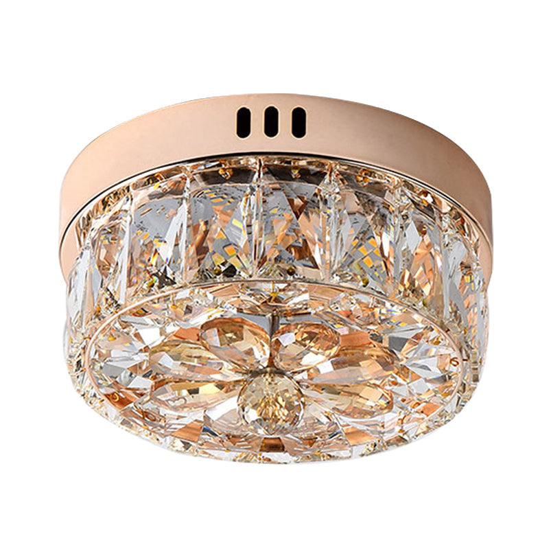 Rose Gold Mini Led Flush Ceiling Light - Beveled Crystal Round Mount Lamp 8’/10’ Width’ Or