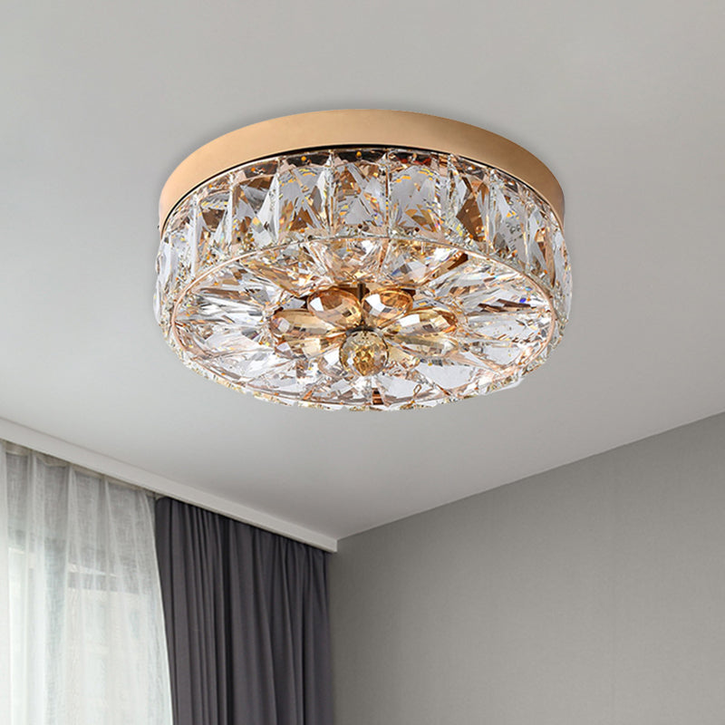 Rose Gold Mini Led Flush Ceiling Light - Beveled Crystal Round Mount Lamp 8’/10’ Width’ Or