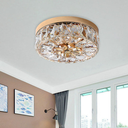 Rose Gold Mini Led Flush Ceiling Light - Beveled Crystal Round Mount Lamp 8’/10’ Width’ Or