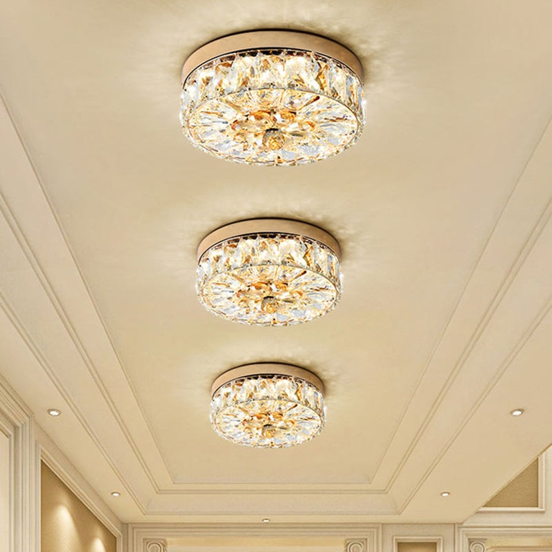 Rose Gold Mini Led Flush Ceiling Light - Beveled Crystal Round Mount Lamp 8/10 Width

Or

Rose Width