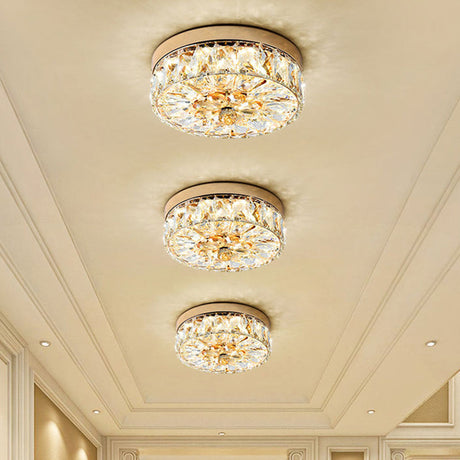 Rose Gold Mini Led Flush Ceiling Light - Beveled Crystal Round Mount Lamp 8/10 Width

Or

Rose Width