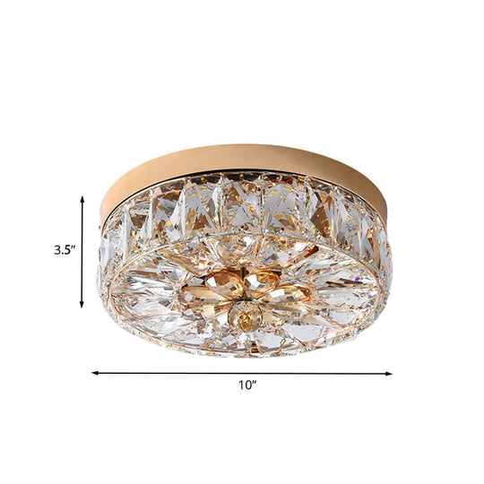 Rose Gold Mini Led Flush Ceiling Light - Beveled Crystal Round Mount Lamp 8’/10’ Width’ Or