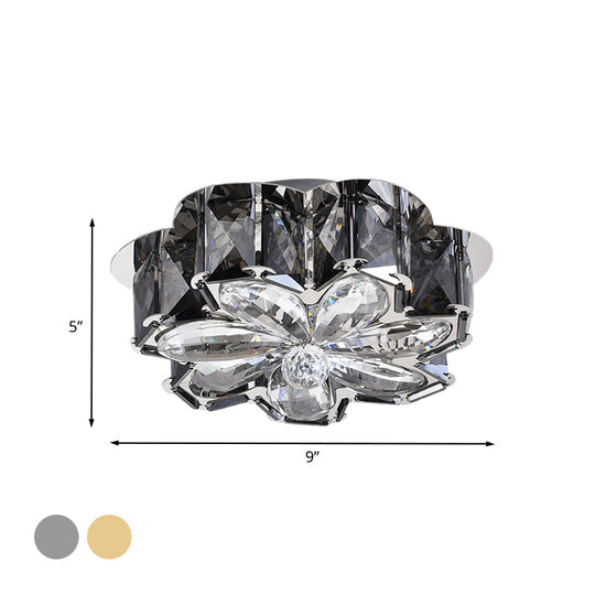 Minimalist Led Flush Mounted Ceiling Light With Flower Smoke/Amber Crystal Shade