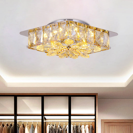 Mini Led Flush Light With Square & Flower Design Simple Amber Or Smoke Grey Crystal Ceiling Fixture