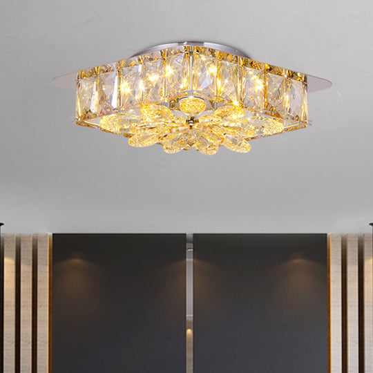 Mini Led Flush Light With Square & Flower Design – Simple Amber Or Smoke Grey Crystal Ceiling